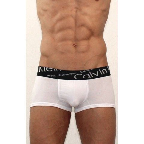 Мужские трусы боксеры белые с с черной косой резинкой Calvin Klein White Waistband Italics Boxer