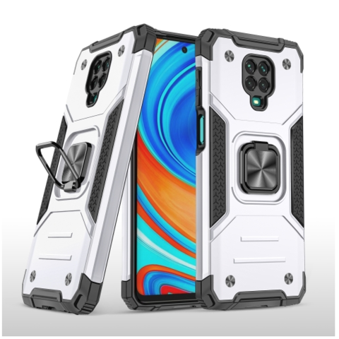 Противоударный чехол Strong Armour Case с кольцом для Xiaomi Redmi Note 9 Pro / Note 9S (Серебристый)