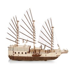 Сборная модель «Корабль c парусами Джонка» (EWA) - Деревянный конструктор, сборная механическая модель, судомоделизм, 3D пазл, сделай сам