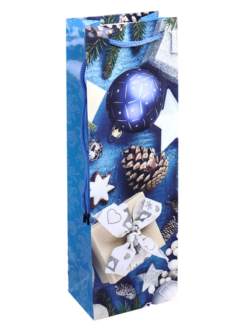 Пакет подар. с глянц. ламинац. 12x36x8,5 см (Bottle) Праздничная композиция на синем, 157 г