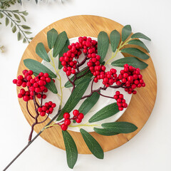 №2 Ягоды рябины на ветке, цвет красный, 53 см, набор 2 ветка.