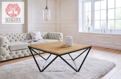 Стол журнальный Детлиф из дуба, 100х100х45 см, с металлическим подстольем, в стиле лофт