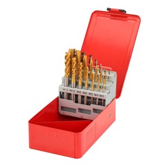 Набор метчиков машинных M3 -M12 HSSE-TiN DIN371/376 (B/4-5P, C/2,5P,сверла) 21пр H-Tools 245054THT