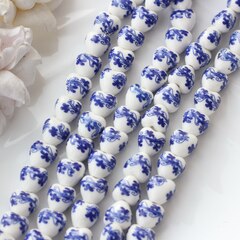 Бусина Сердце, керамика, белая с синей росписью, 12 мм, 1 шт, МК001