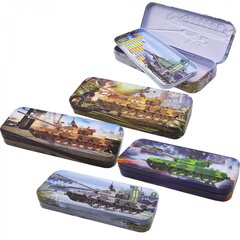 
          Пенал металлический 2 отделения Alingar, таблица умножения, 80 х 205 мм, "Tank", ассорти (танки)