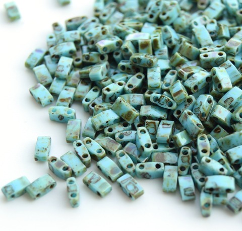 HTL-4514 Бисер Миюки Половинка Тилы Пикассо Непрозрачный морской зеленый /Miyuki Half Tila Picasso Opaque Seafoam Green