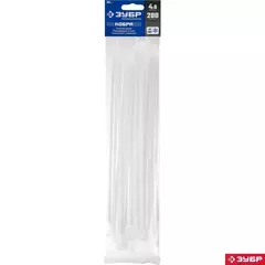 ЗУБР КОБРА, 4.6 x 280 мм, нейлон РА66, 25 шт, белые, кабельные стяжки с плоским замком, Профессионал (30930-46-280)