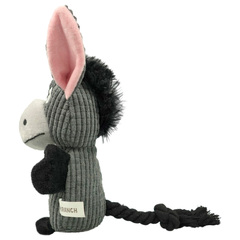 Mr.Kranch игрушка для собак Ослик плюшевая с канатиками,пищалкой и карманом под лакомство 21см серая