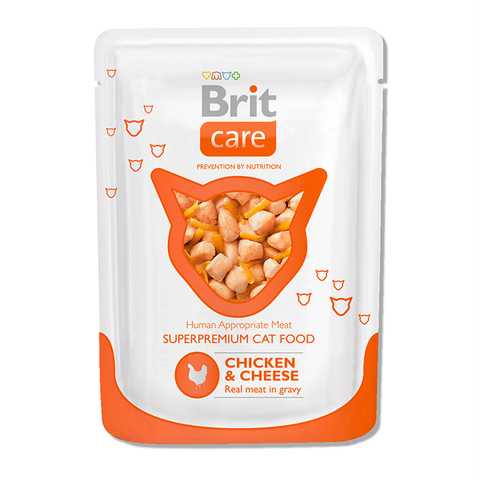 Влажный корм Brit Care с курицей и сыром для кошек 80 г (пауч Брит)