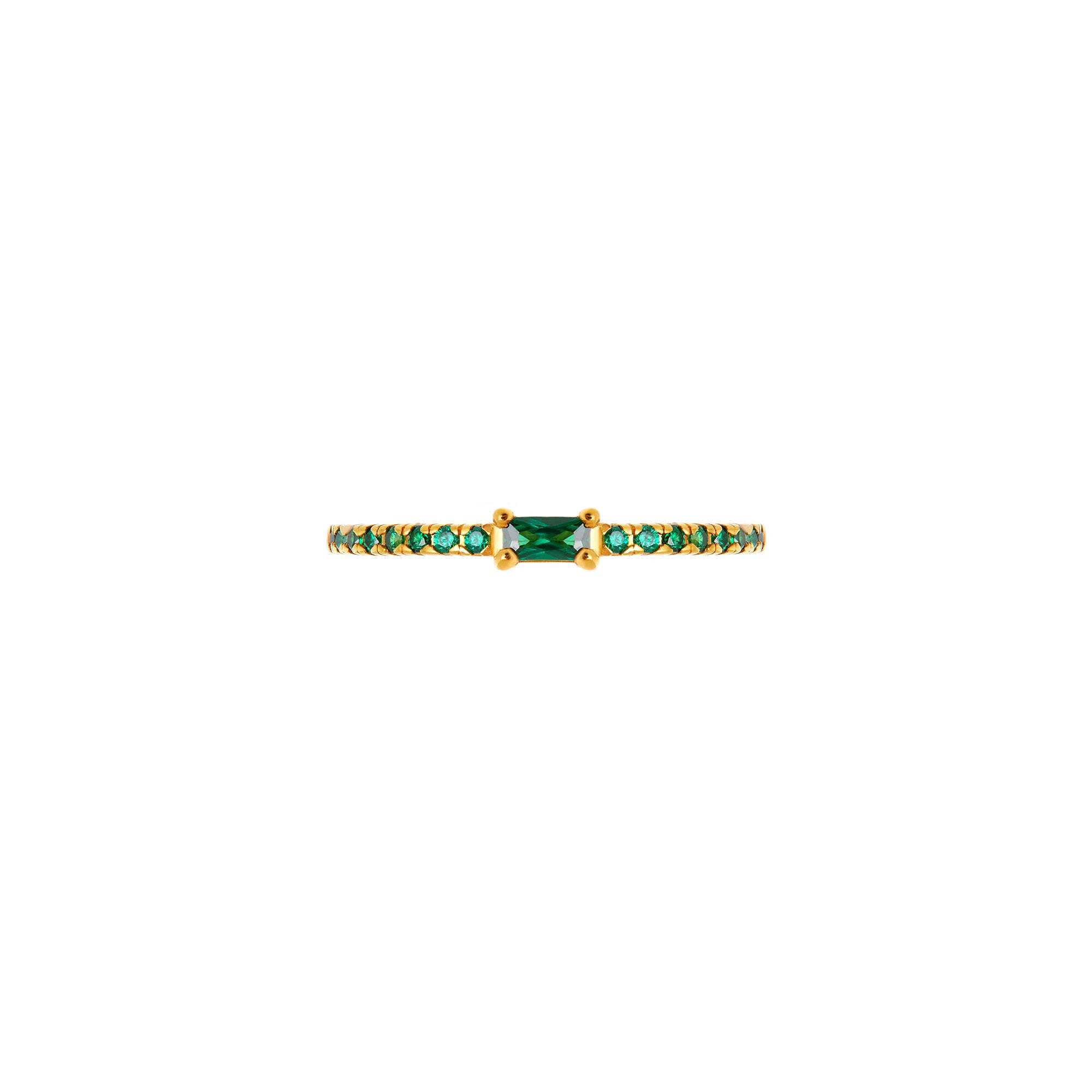 VIVA LA VIKA Кольцо Gold Thin Baguette Ring – Green