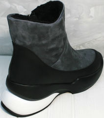 Спортивные полусапожки кроссовки повседневные женские зимние Jina 7195 Leather Black-Gray