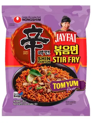 Лапша быстрого приготовления Шин Рамен стир-фрай со вкусом Том Ям Nongshim, пачка 130 г