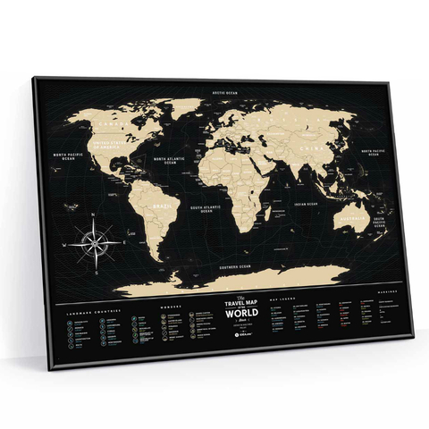 Cкретч-карта мира Travel Map Black World в металлической раме