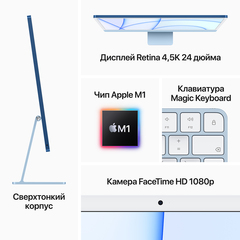 Моноблок Apple iMac 24 Apple M1 chip with 8‑core CPU and 8‑core GPU, 256GB - Silver