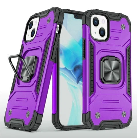 Противоударный чехол Strong Armour Case с кольцом для iPhone 14 (Фиолетовый)