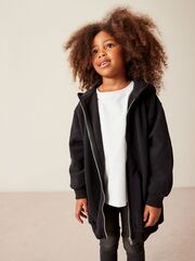 Толстовка удлиненная на молнии с капюшоном для девочки Next A90-820, Черный