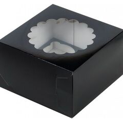 Коробка на 4 капкейка с окном черная 16 х 16 х 10 см