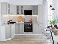 Угловая модульная кухня Лофт-04 Grey Silk - Белый 2140*1700/2600*600