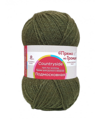 Пряжа "Подмосковная", 50% шерсть, 50% акрил, 100гр-250м, тёмное хаки