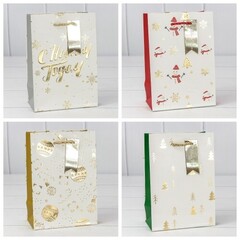 
          Пакет подарочный 14 х 20 х 8 см Набор 4 шт "Новый год" с тиснением (Белый)