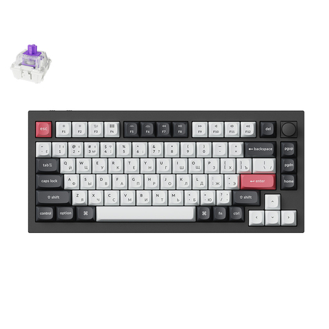 Клавиатура Keychron Q1 HE ,82 клавиши (75%), Carbon Black, магнитные Gateron Nebula, механическая, 3 типа подкл. RUS