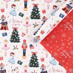 Упаковочная бумага глянцевая, «Новогодний щелкунчик», двухсторонняя, 0,7*1 м, 5 листов