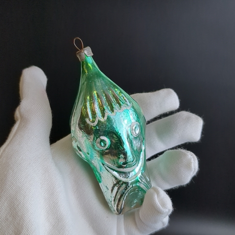 Ёлочная игрушка РЕДКАЯ "Двуликий", "Дровосек", "Голова клоуна", подвесная, стекло СССР 1950-1980 гг