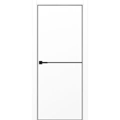 Купить Межкомнатная дверь экошпон Неаполь 202 белый снежный кромка алюминиевая чёрная