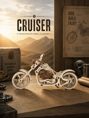 Механический деревянный конструктор Мотоцикл Круизер (Cruiser) (EWA)
