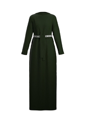Олана. Платье макси тёмно-зелёное льняное с поясом PL-421145
