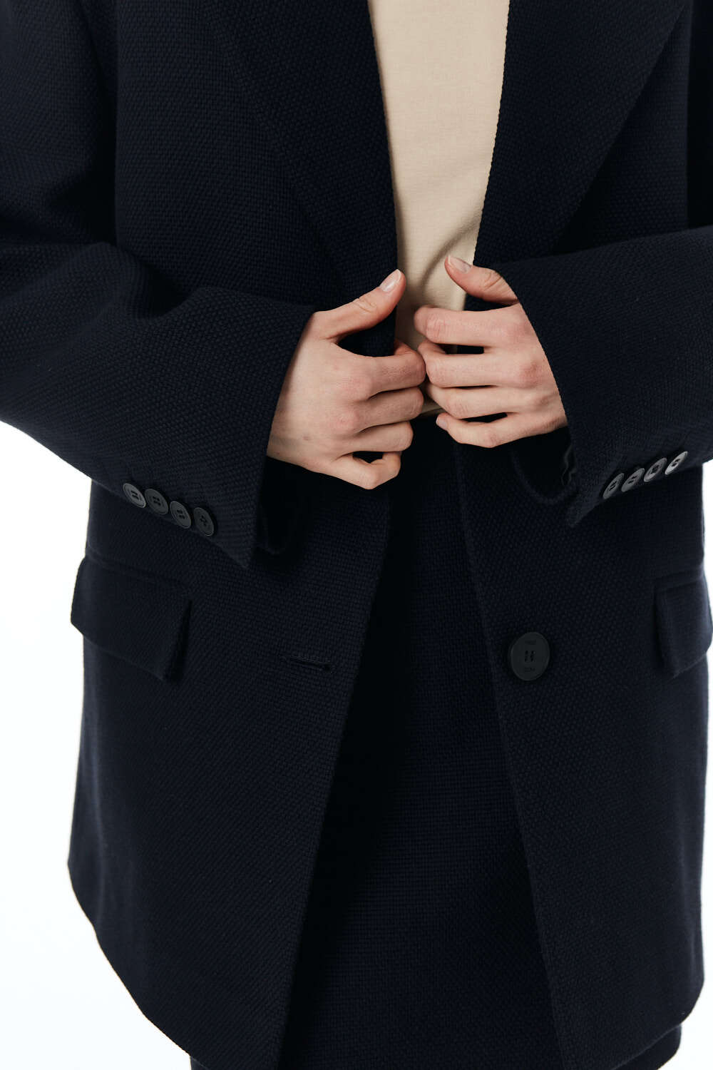 Пальто-пиджак женское, хлопковая шанель, черная рогожка