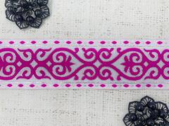 Тесьма жаккард, ш. 5 см, фуксия с серебром