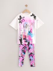 Футболка и легинсы в комплекте для девочки Next AT2-474, Белый, Розовый