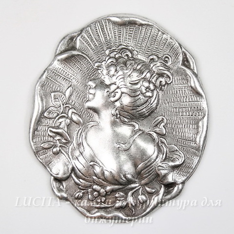 Винтажный декоративный элемент - штамп "Дама" 41х35 мм (оксид серебра)