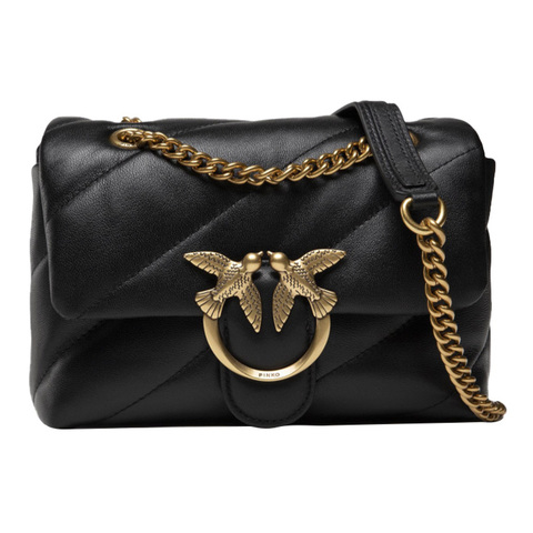 Сумка Pinko Puff Metal Bird Buckle Clamshell Diagonal Quilted Napa Sheepskin Leather Messenger Bag Mini Black, 1P22JD-Y7SR-Z99Q