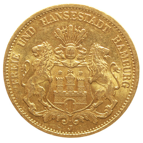 20 марок 1878 Германия-Гамбург XF Золото
