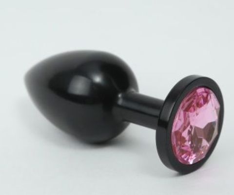 Чёрная анальная пробка с розовым стразом - 8,2 см. - 4sexdreaM 47411