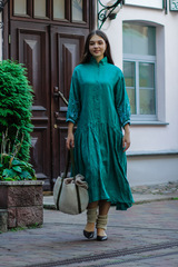 Полюшка. Платье льняное макси асимметричное с вышивкой PL-422569