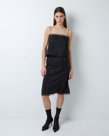 Топ из итальянского нейлона с кружевной отделкой черный