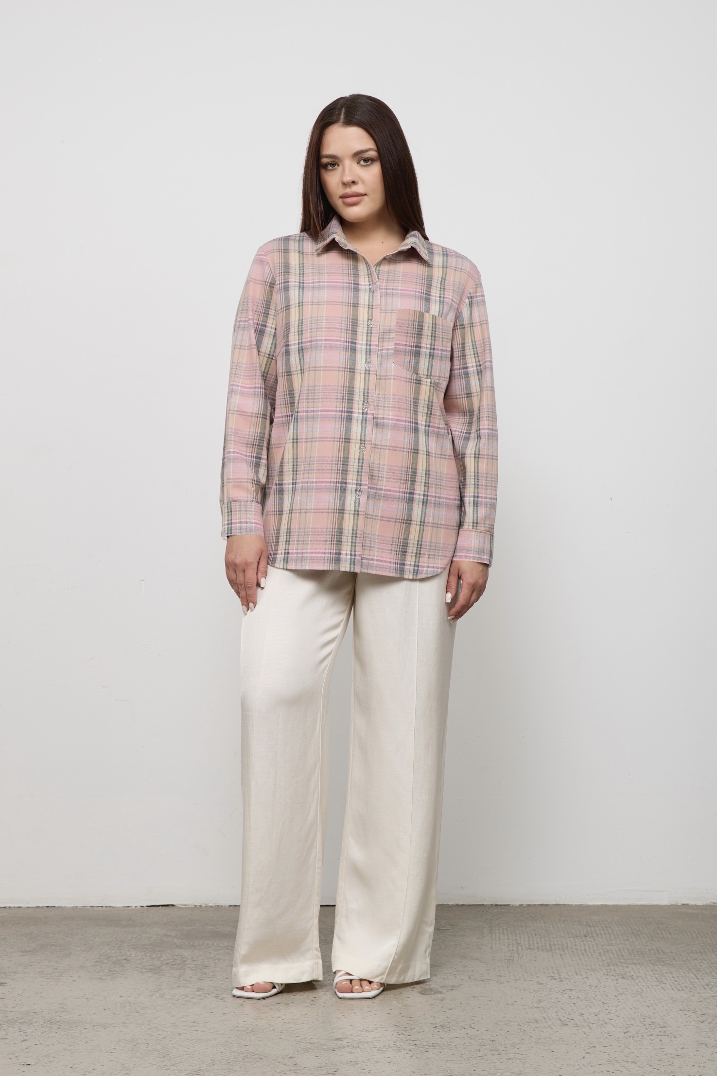 Рубашка в клетку, розовый