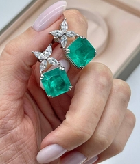 43189- Серьги из серебра с квадратным кварцем цвета параиба