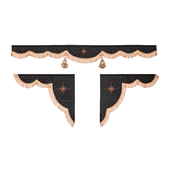 Ламбрекен 1,8м с косынками универсальные стеганые Роза Ветров (экокожа, черный, коричневые кисточки)