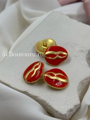 Пуговицы Скиап. золотистые с терракотовой (красной /оранжевой ) эмалью 