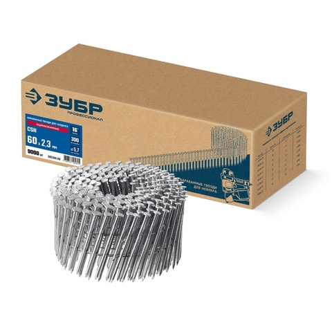 ЗУБР CSN 60 х 2.3 мм, барабанные гвозди для сайдинга оцинкованные, 9000 шт (305386-60)
