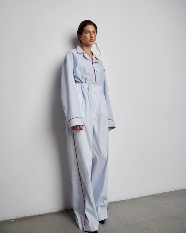 Брюки из хлопка Гуччи в полоску голубой/белый