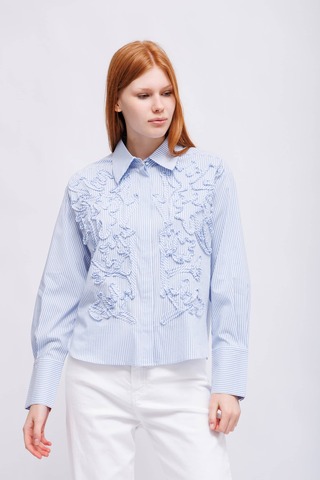 Marc Cain Рубашка хлопковая с рюшами в полоску