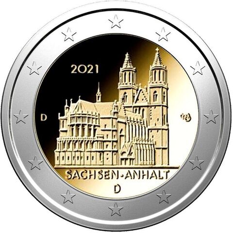 2 евро 2021  Германия Саксония-Анхальт. Магдебургский собор. Двор D UNC