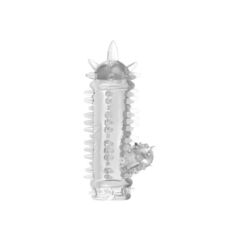 Прозрачная насадка с шипами и клиторальной шишечкой CLIT-BANGER SLEEVE IN CLEAR - 