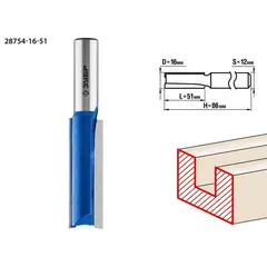 ЗУБР 16 x 51 мм, хвостовик 12 мм, фреза пазовая прямая. удлиненная, Профессионал (28754-16-51)
