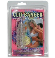 Прозрачная насадка с шипами и клиторальной шишечкой CLIT-BANGER SLEEVE IN CLEAR - 